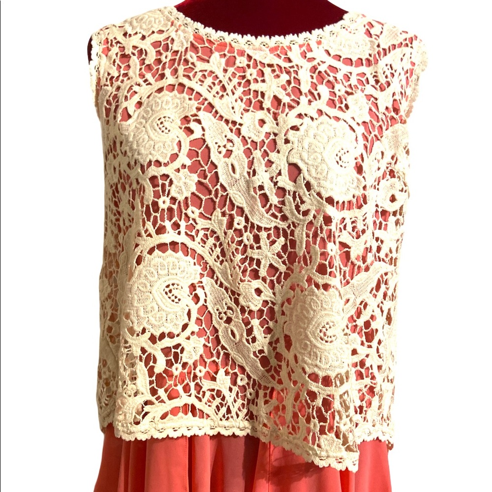 Alberto Maliki Pink Sheer Lace Top Size Medium